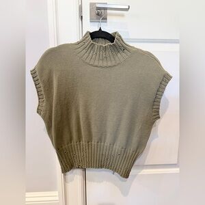 Sleeveless Knit Mock Nexk Sweater Vest - Olive Green